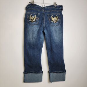 Southpole Baggy Y2K Gold Embroidered Embellished Cuff Jeans 15